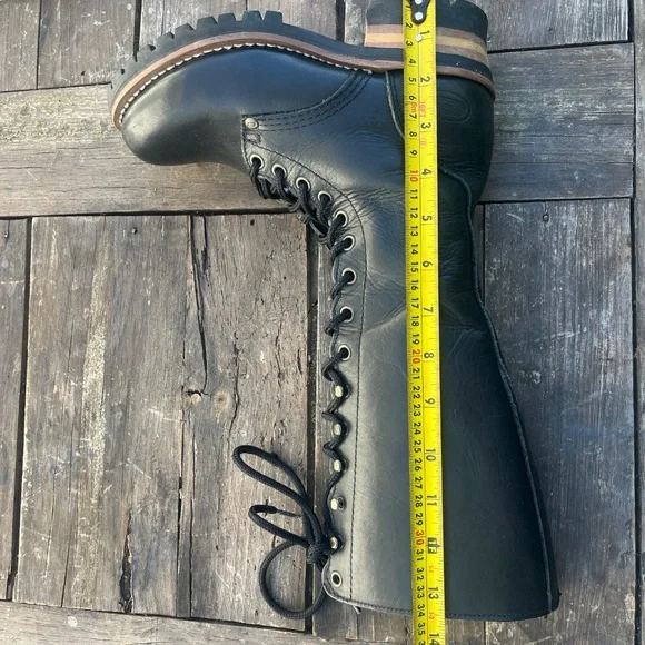 90s knee high lace up boots genuine leather logger black Skechers goodyear welt - Picture 10 of 16